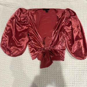 Pink satin front tie up top